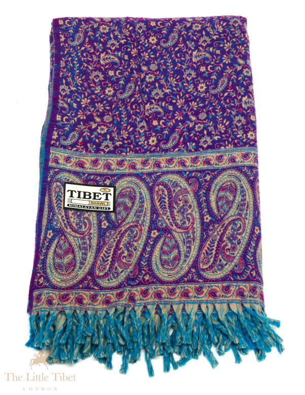 Majestic Radiance: The Royal Blue and Purple Tibet Shawl