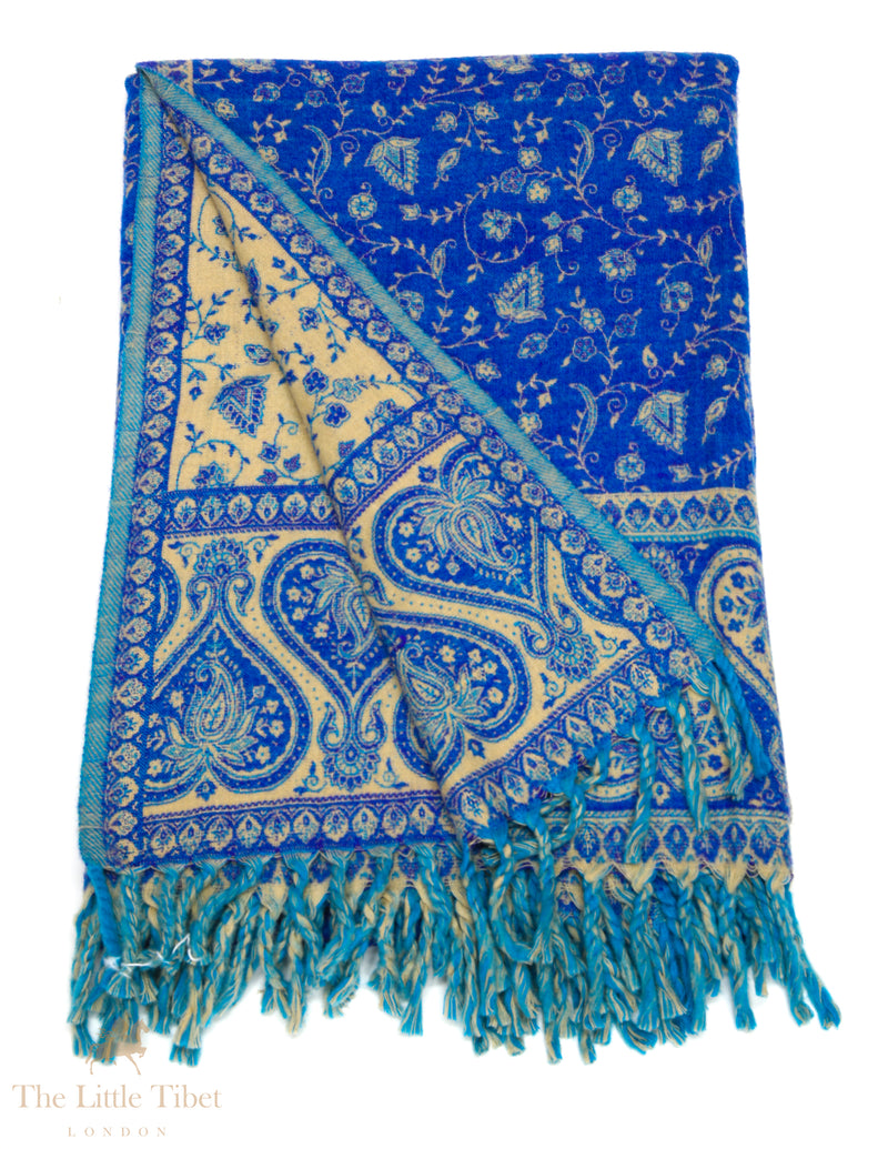 Royal Serenity: The Vibrant Blue Tibet Shawl