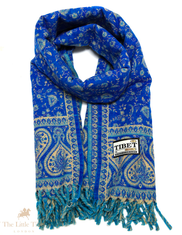 Royal Serenity: The Vibrant Blue Tibet Shawl
