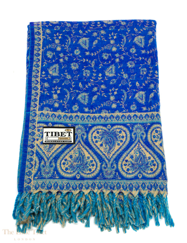 Royal Serenity: The Vibrant Blue Tibet Shawl