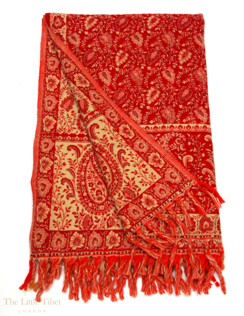 Bold Elegance: The Fiery Red Tibet Shawl