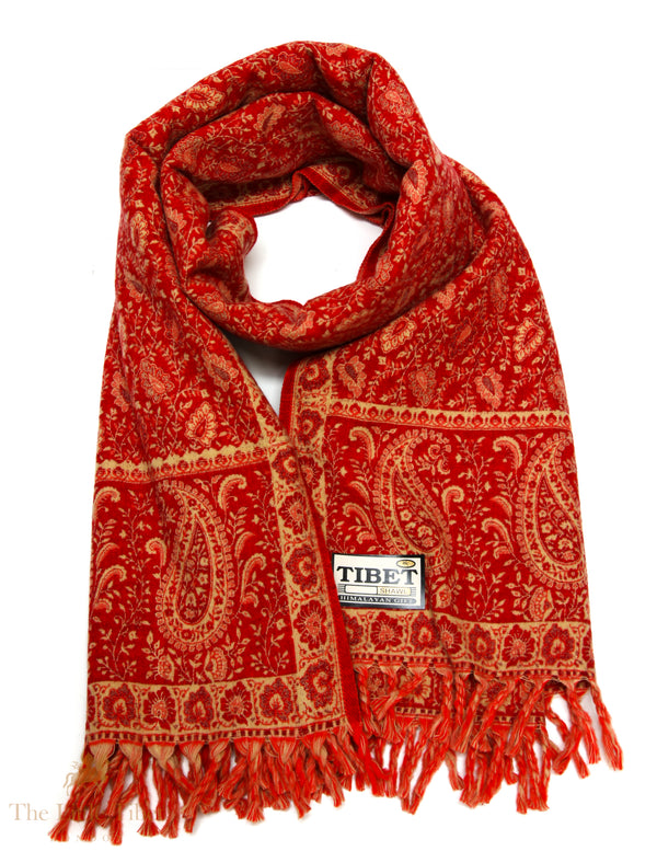 Bold Elegance: The Fiery Red Tibet Shawl