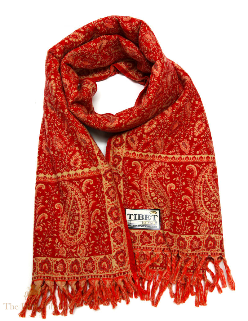 Bold Elegance: The Fiery Red Tibet Shawl