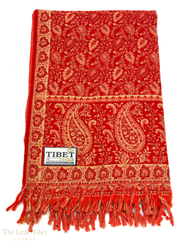 Bold Elegance: The Fiery Red Tibet Shawl