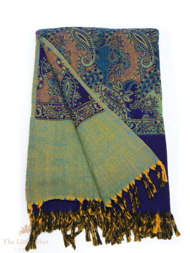 Regal Hues: The Deep Blue and Gold Tibet Shawl