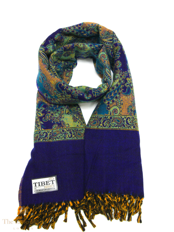 Regal Hues: The Deep Blue and Gold Tibet Shawl