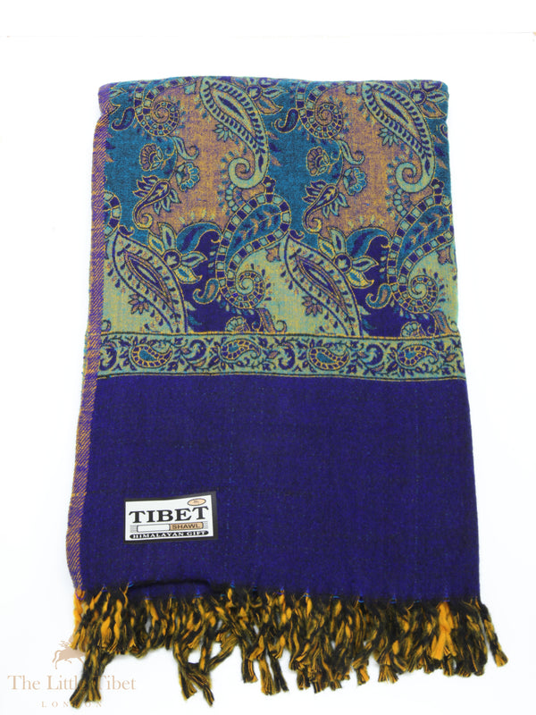 Regal Hues: The Deep Blue and Gold Tibet Shawl