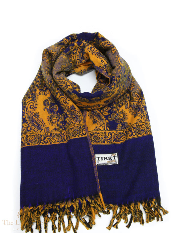 Majestic Contrast: The Mustard and Navy Blue Tibet Shawl