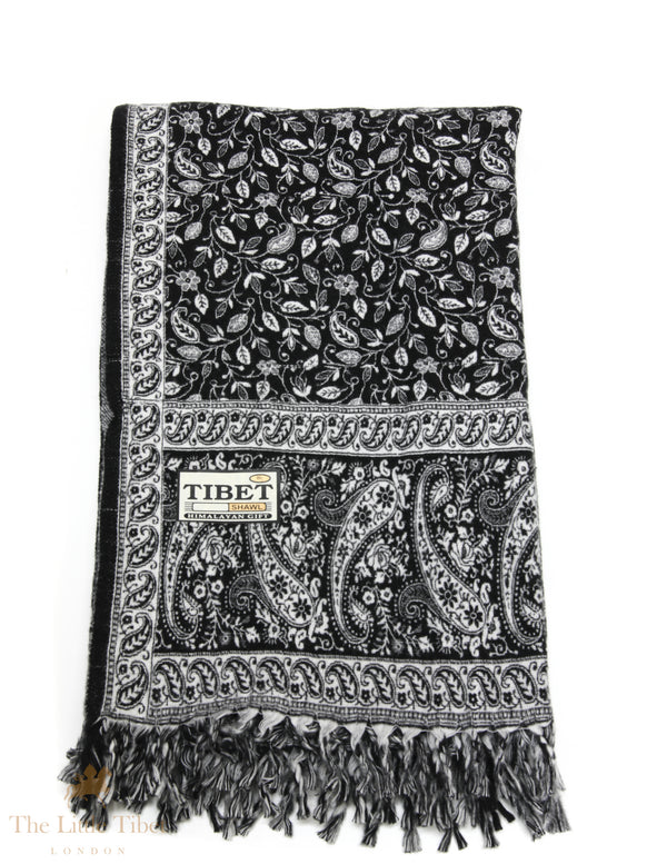 Classic Charm: The Black and White Tibet Shawl