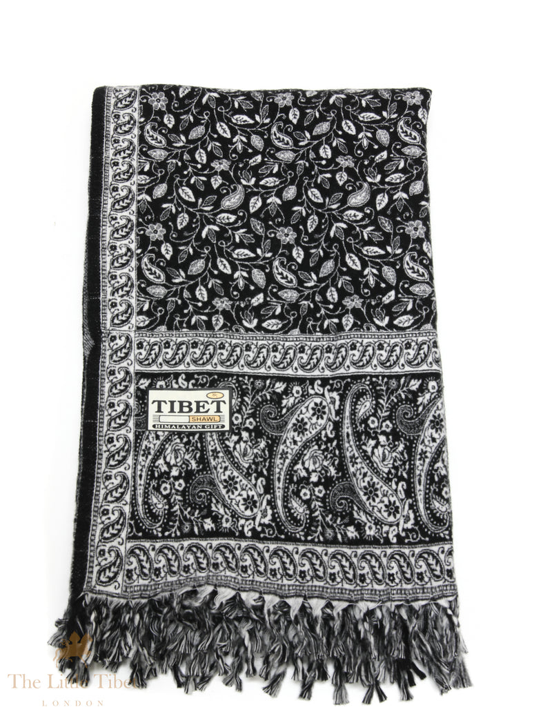 Classic Charm: The Black and White Tibet Shawl