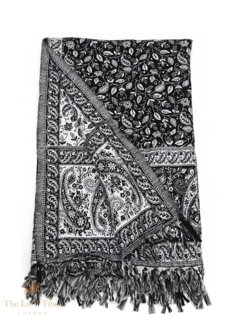 Classic Charm: The Black and White Tibet Shawl