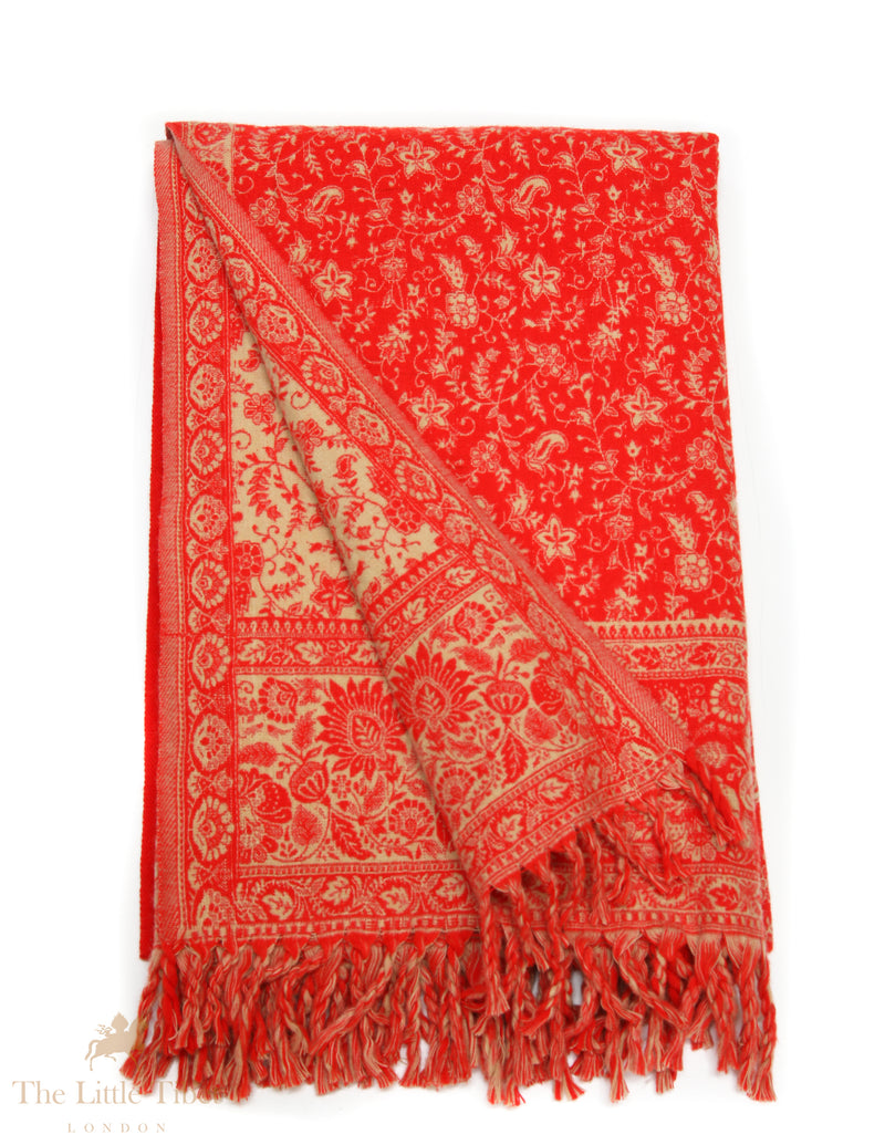 Radiant Elegance: The Vibrant Red Tibet Shawl