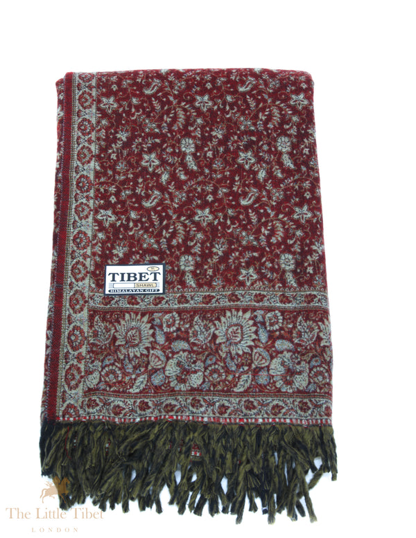 Rustic Elegance: The Deep Maroon Tibet Shawl