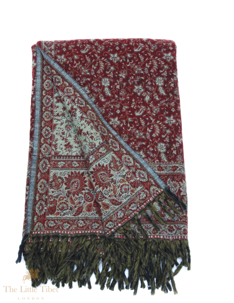 Rustic Elegance: The Deep Maroon Tibet Shawl