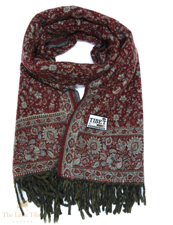 Rustic Elegance: The Deep Maroon Tibet Shawl