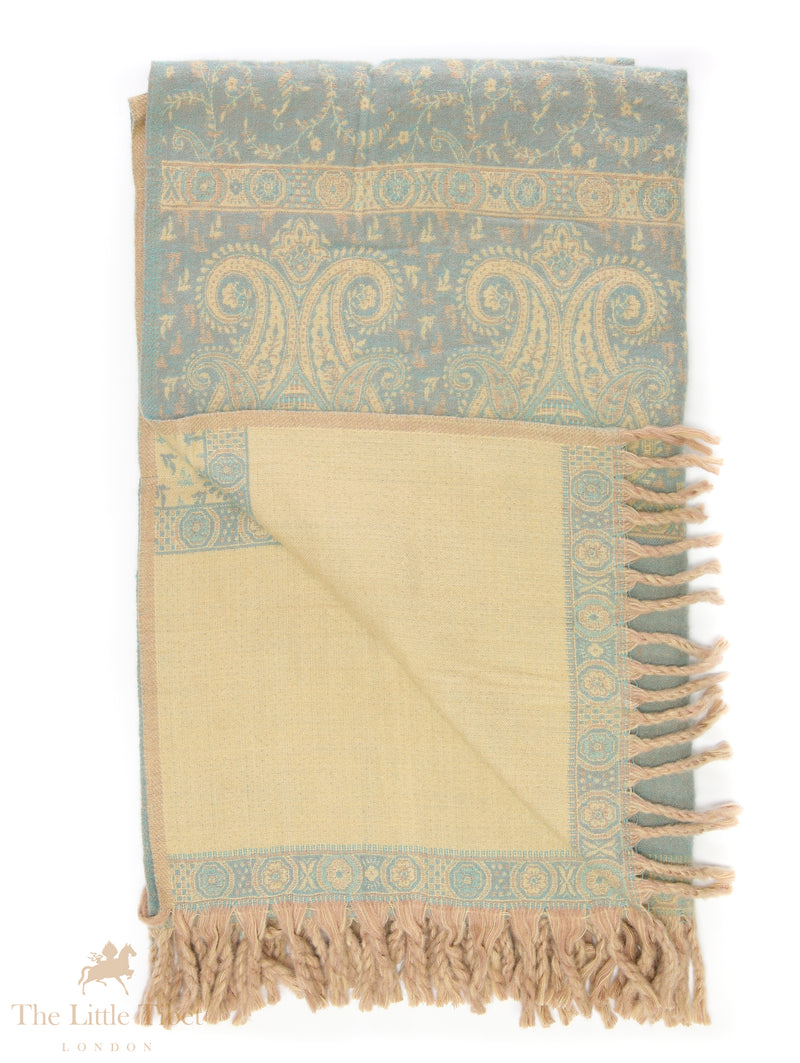 Tyler Blue-Cream Tibet Shawl - TS50