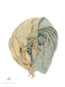 Tyler Blue-Cream Tibet Shawl - TS50