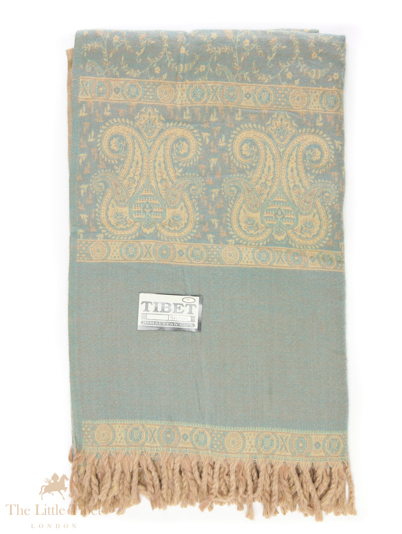 Tyler Blue-Cream Tibet Shawl - TS50