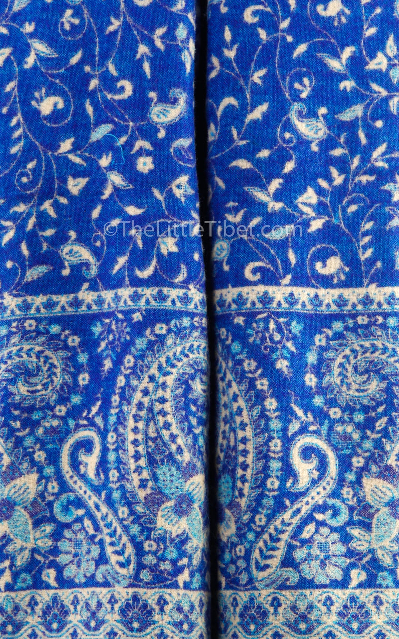 paisley close up Close up lapis lazuli cream  reversible tibet shawl  