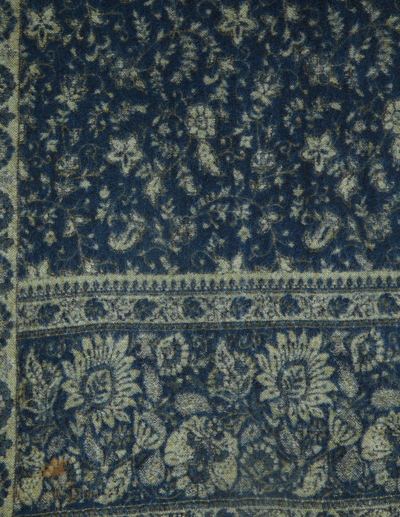 Mirage Blue and Lime Ash-Infused Floral Tibet Shawl - TS9A