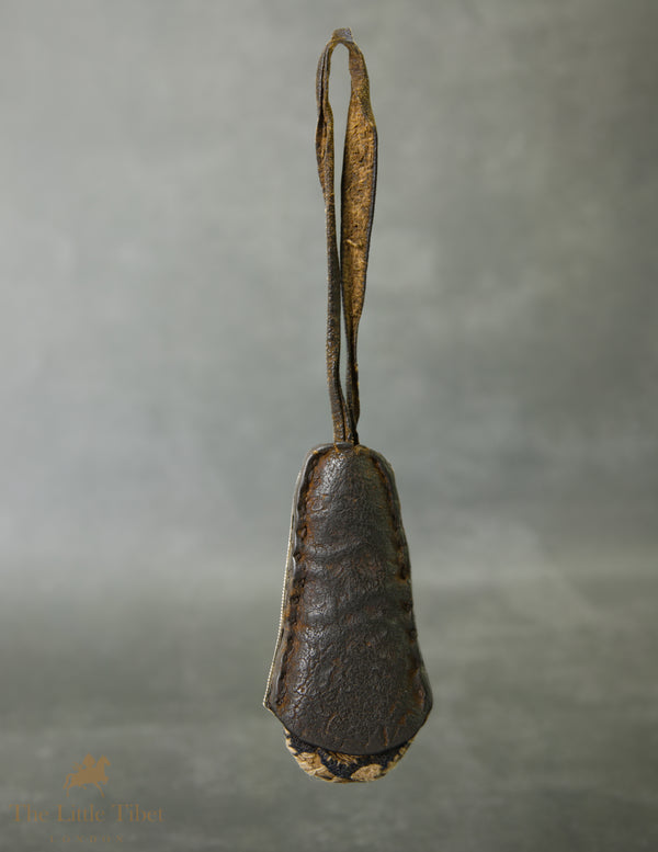 19th-Century Tibetan Needle Pouch | Highly Collectable Silver & Leather Belt Pouch with Dark Red Coral