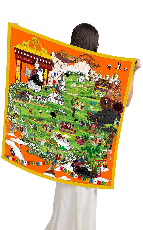 The Heavenly Map of Tibet Square Silk Scarf