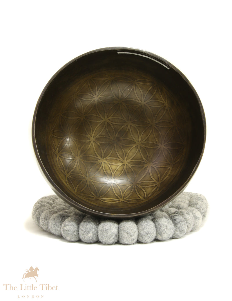 Flower of Life Tibetan Singing Bowl | Matte Dark G Note Sound Bowl-YD113