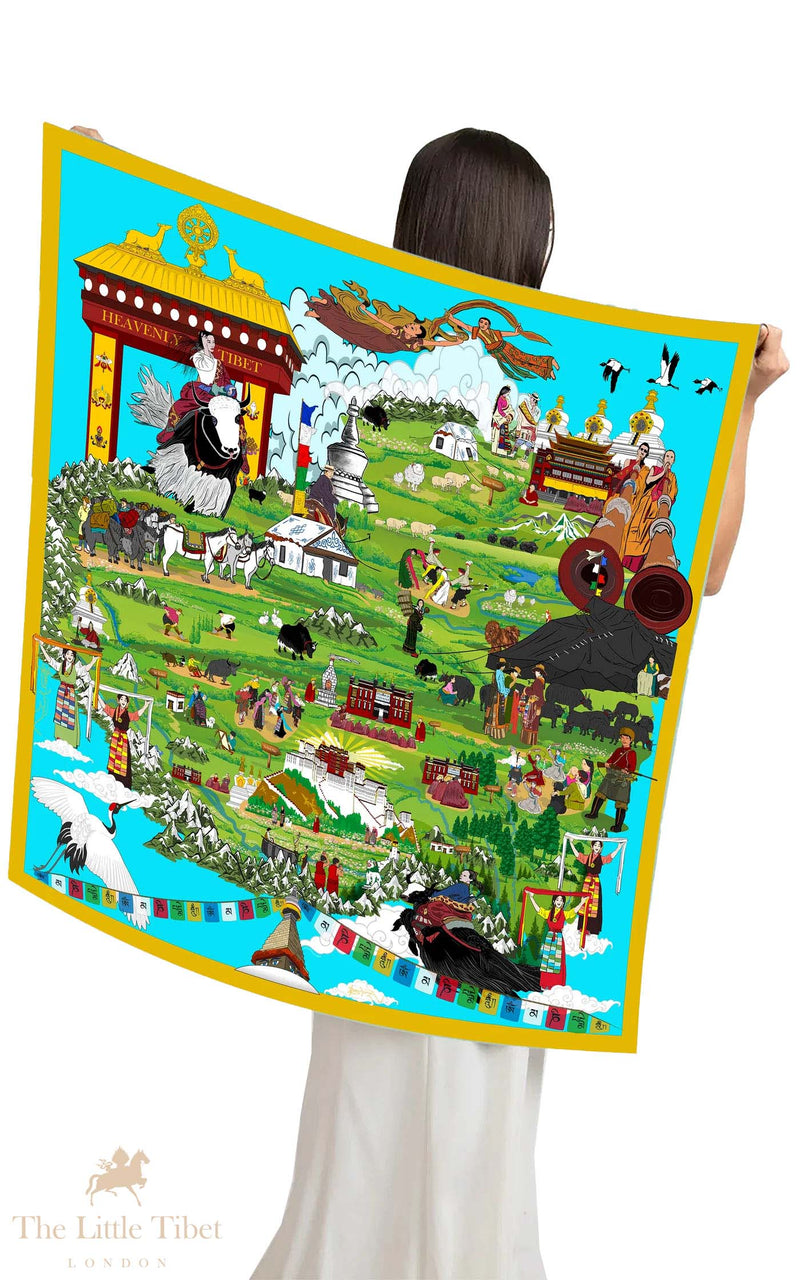 The Heavenly Map of Tibet Square Silk Scarf