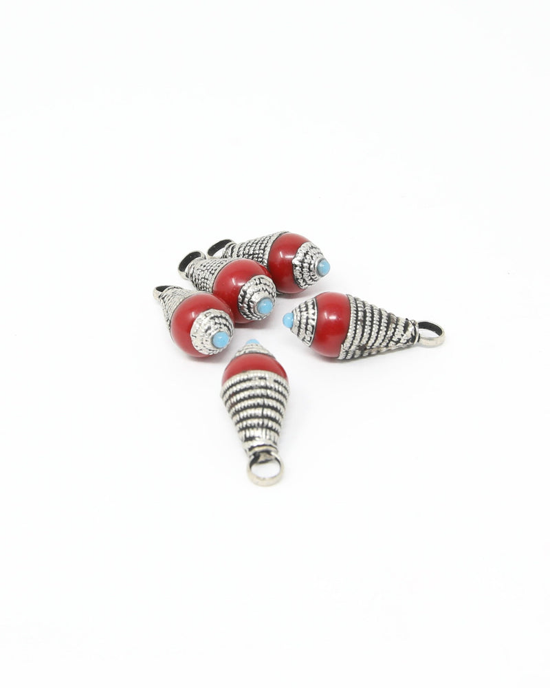 Tibetan Teardrop Pendant Beads – Resin & Metal Alloy (Pack of 5)