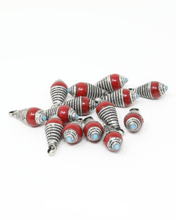 Tibetan Teardrop Pendant Beads – Resin & Metal Alloy (Pack of 5)