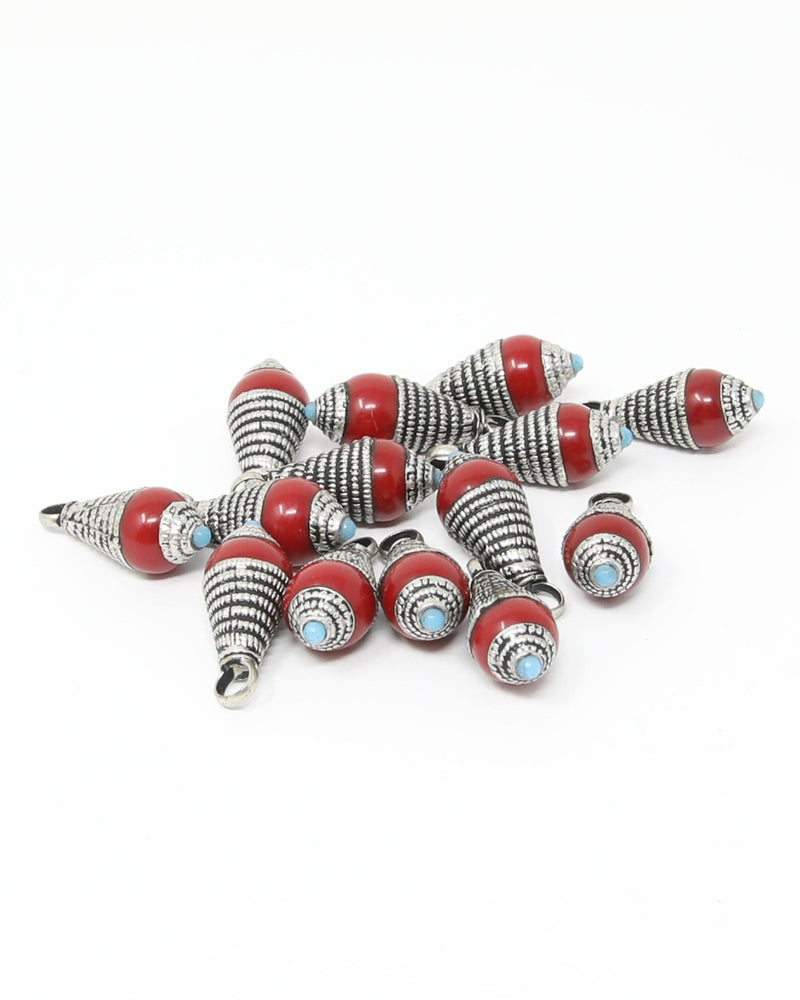 Tibetan Teardrop Pendant Beads – Resin & Metal Alloy (Pack of 5)