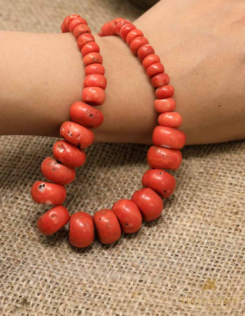 Lhasa Tibet Old Coral Bead - Vintage Tibetan Red Coral Necklace for Antique Collectors - Authentic Retro Tibetan Red Coral Buddhist Beads