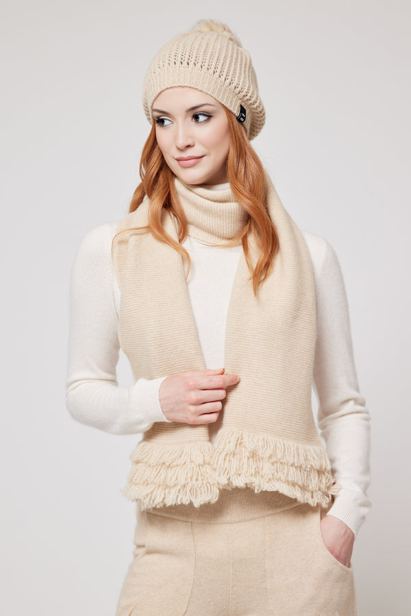 Women’s Mongolian Cashmere Hat & Scarf Set – Ultra-Soft, Lightweight & Elegant (Cream)
