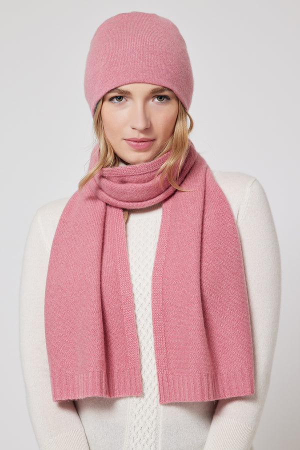 Women’s Mongolian Cashmere Hat & Scarf Set – Soft, Lightweight and Elegant (Pink)