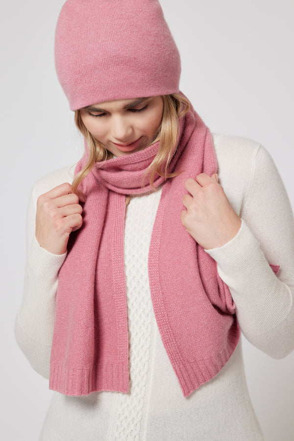 Women’s Mongolian Cashmere Hat & Scarf Set – Soft, Lightweight and Elegant (Pink)