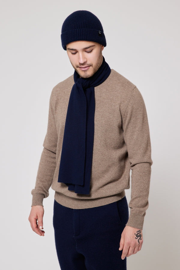 Men’s Mongolian Cashmere Hat & Scarf Set – Soft, Lightweight and Warm (Navy)