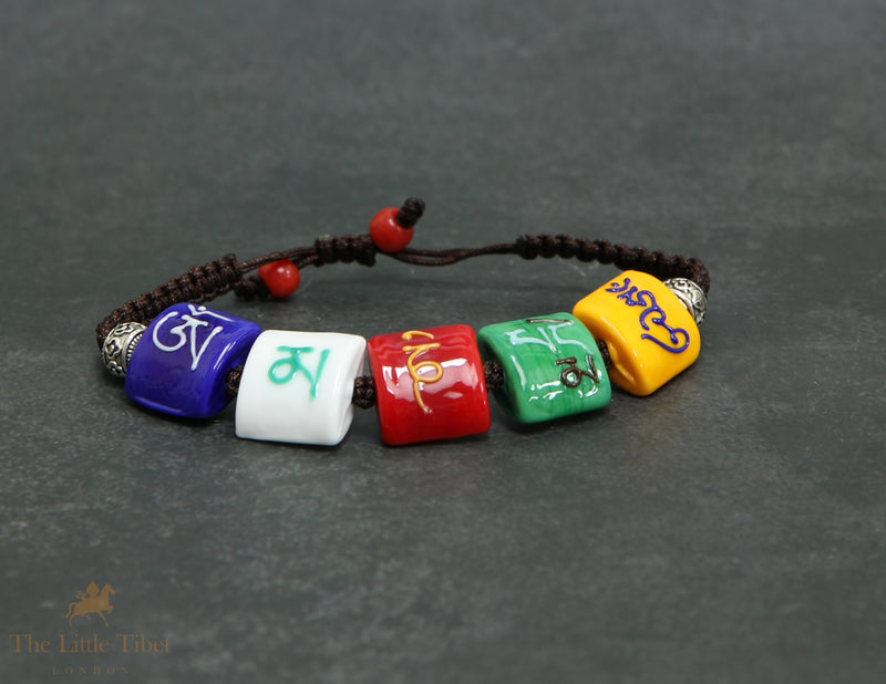 Murano Glass Bracelet | Om Mani Padme Hum Mantra Beads – Adjustable Tibetan Design