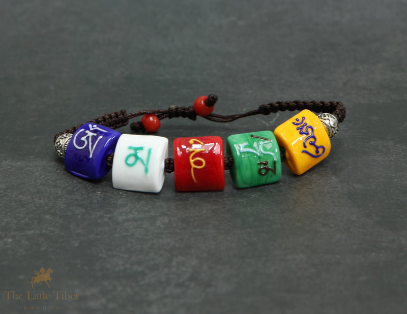 Murano Glass Bracelet | Om Mani Padme Hum Mantra Beads – Adjustable Tibetan Design