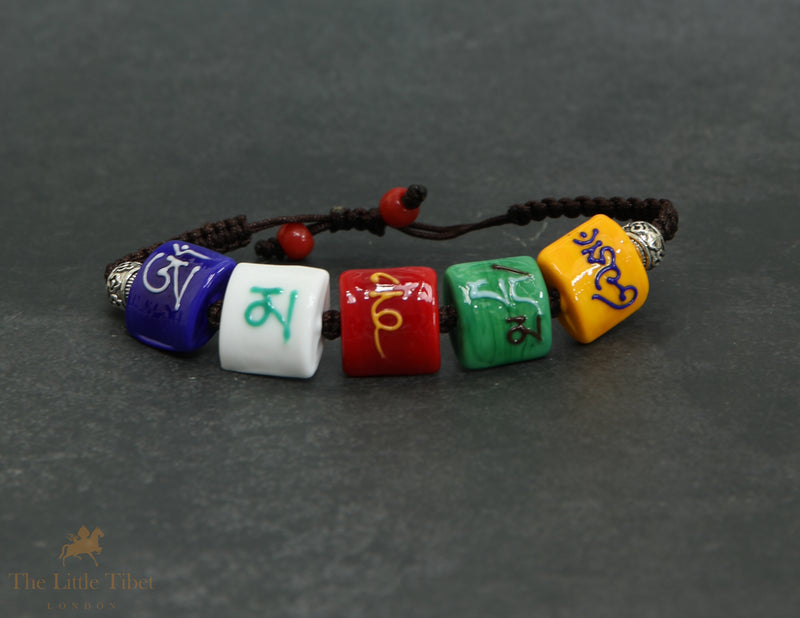 Murano Glass Bracelet | Om Mani Padme Hum Mantra Beads – Adjustable Tibetan Design