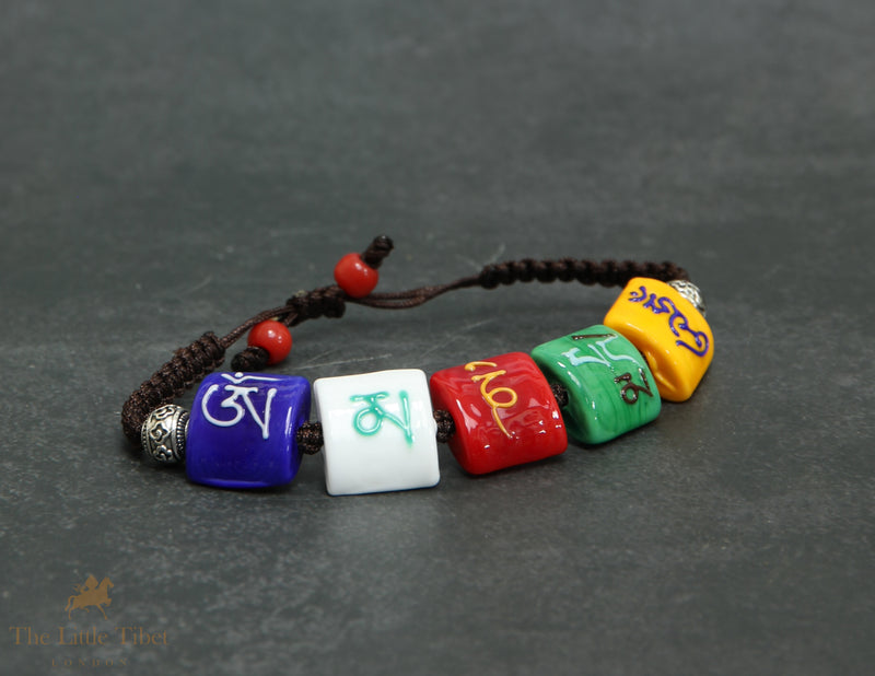 Murano Glass Bracelet | Om Mani Padme Hum Mantra Beads – Adjustable Tibetan Design