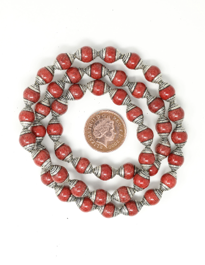 Red Coral Capped Antique Spacer Beads for Decorative Work - B10 (pack of 5)