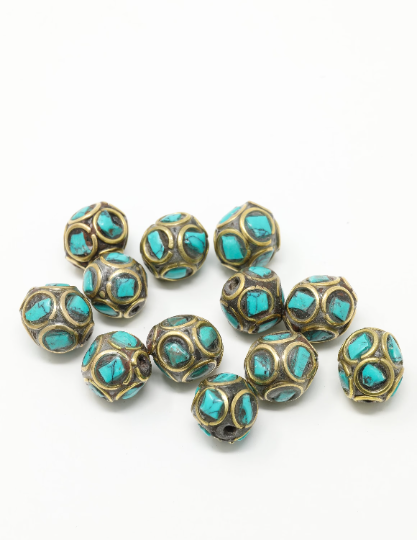 Brass Inlaid Turquoise Beads for Tribal Necklace - C4