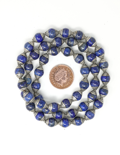Lapis Lazuli Inlaid Capped Antique Spacer Nepal Beads - B13