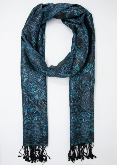 Blue Silk Paisley Shawl - MCL401