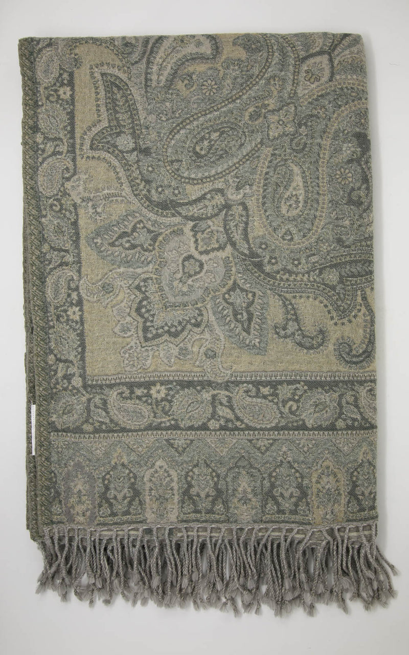 Eagle Gray Paisley Boiled Wool Blanket-(BW EG ), The Little Tibet