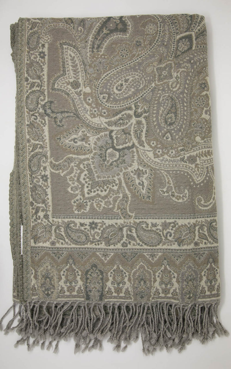 Eagle Gray Paisley Boiled Wool Blanket-(BW EG ), The Little Tibet