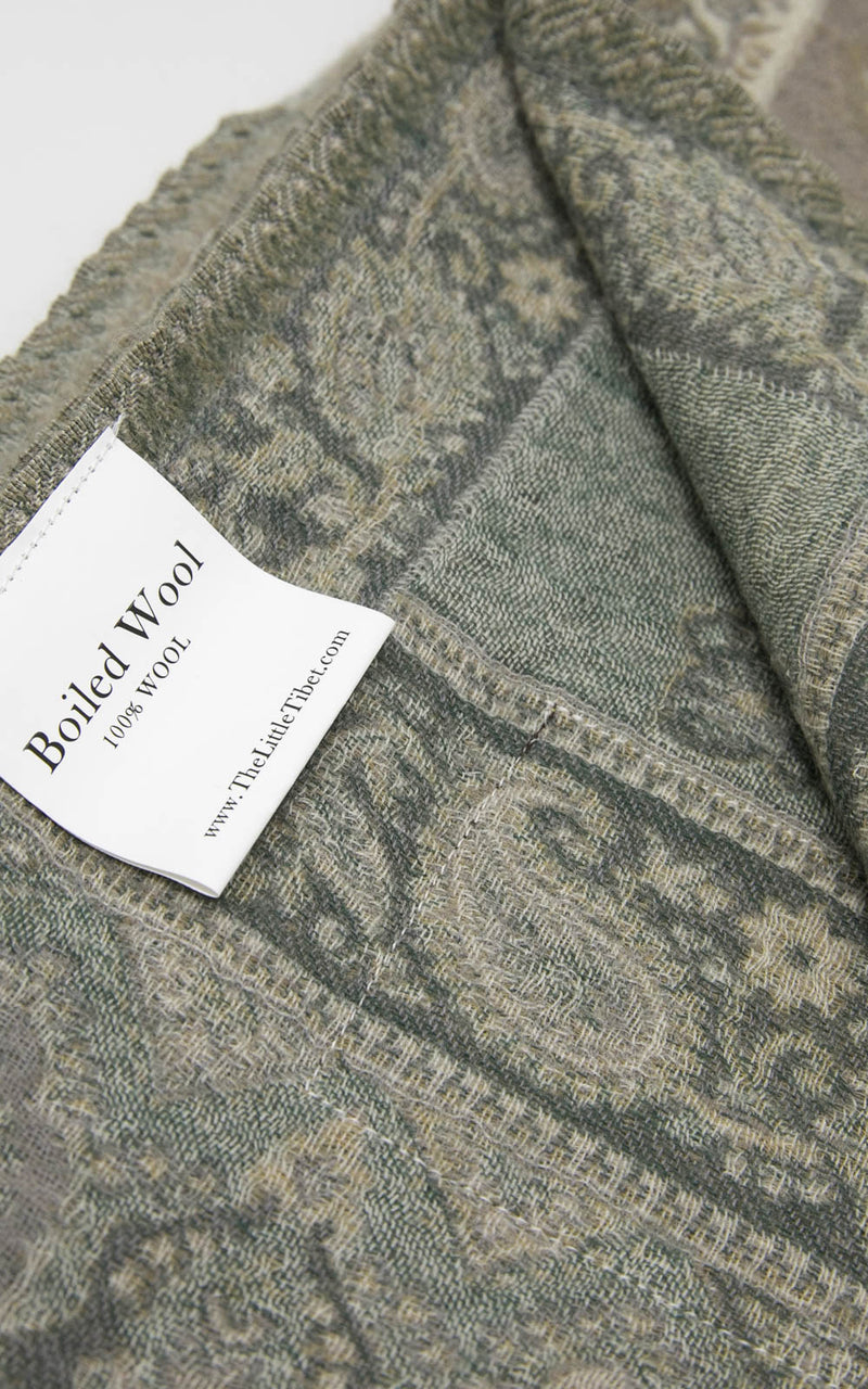 Eagle Gray Paisley Boiled Wool Blanket-(BW EG ), The Little Tibet