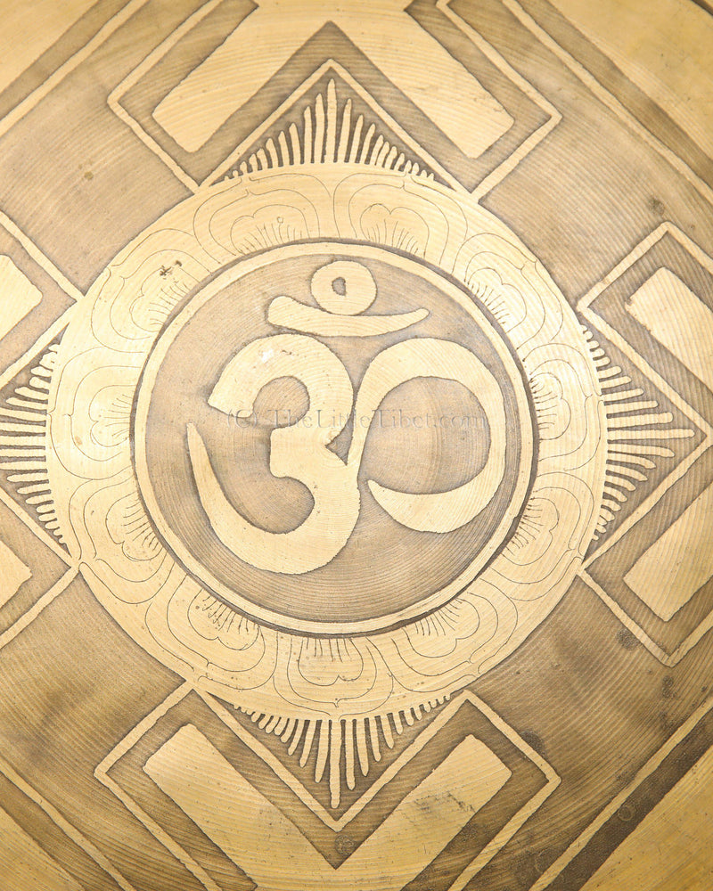 Large Mandala Gong, hand etching of mantra of Buddha of Compassion, The Little Tibet