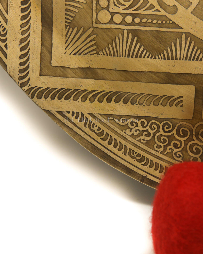 Large Mandala Gong, hand etching of mantra of Buddha of Compassion, The Little Tibet