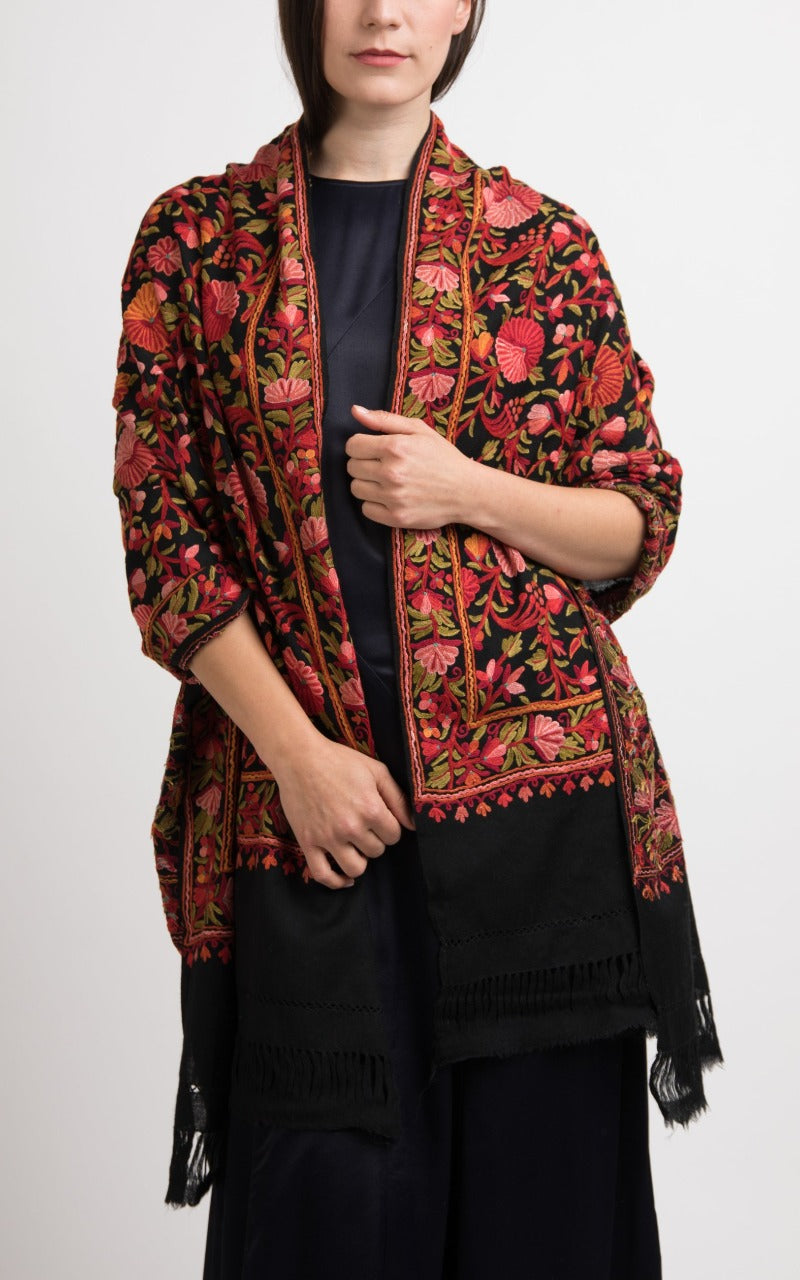 Maya Hand Embroidered Wool Shawl, The Little Tibet 